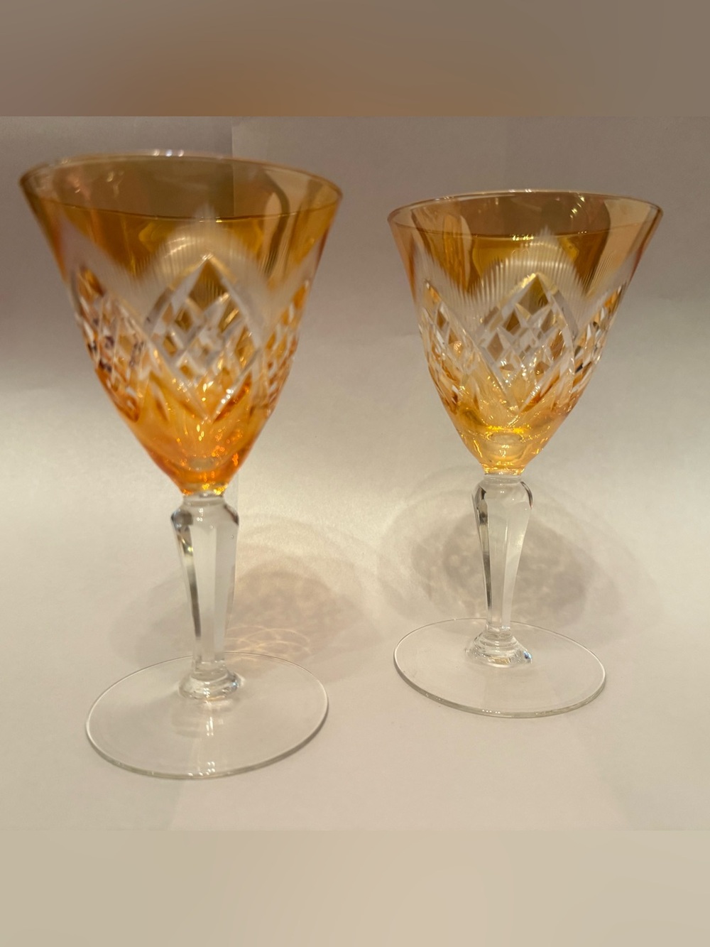 Amber Cut-to-Clear Crystal Wine Glasses - Pair